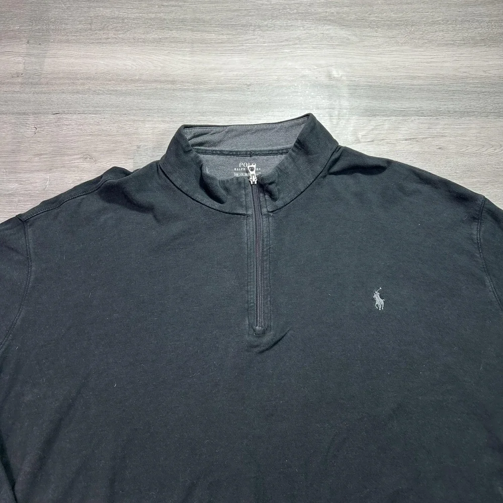 Polo Ralph Lauren Sweater Mens 4XB Black Quarter Zip Mock Neck Big Tall‎